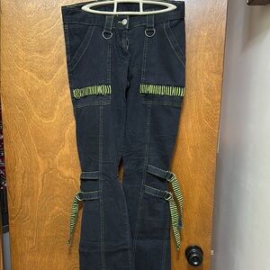 Black Pants with Green Accents